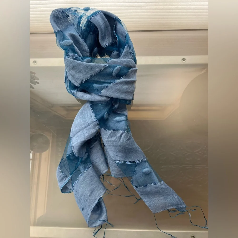 🪺New HAND WOVEN SILK PANEL SCARF/SHAWL-by BLUE PACIFIC | Vintage Denim Blue - Picture 8 of 17